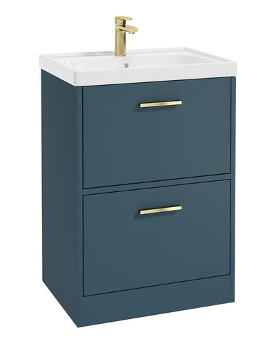 Finland Floorstanding 60Cm Two Drawer Unit Matt Ocean Blue-Gold Handle