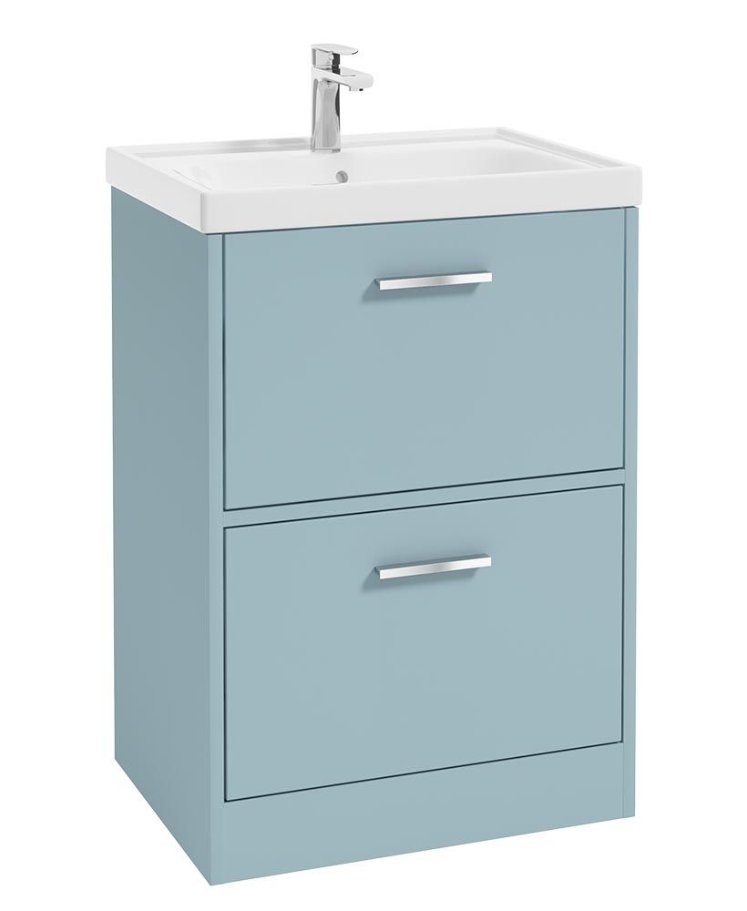 Finland Floorstanding 60Cm Two Drawer Unit Matt Morning Sky Blue-Chrome Handle