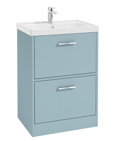 Finland Floorstanding 60Cm Two Drawer Unit Matt Morning Sky Blue-Chrome Handle
