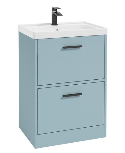 Finland Floorstanding 60Cm Two Drawer Unit Matt Morning Sky Blue-Black Handle