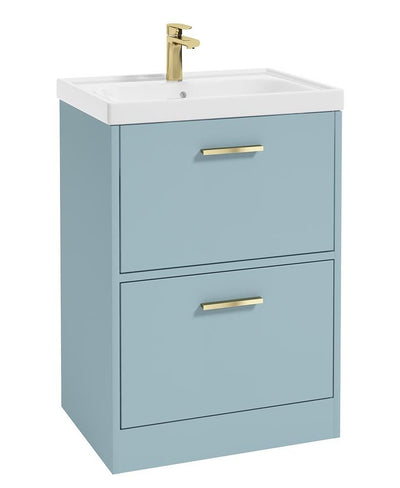 Finland Floorstanding 60Cm Two Drawer Unit Matt Morning Sky Blue-Gold Handle