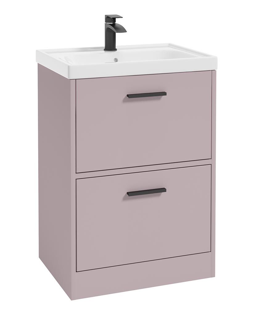 Finland Floorstanding 60Cm Two Drawer Unit Matt Cashmere Pink-Black Handle