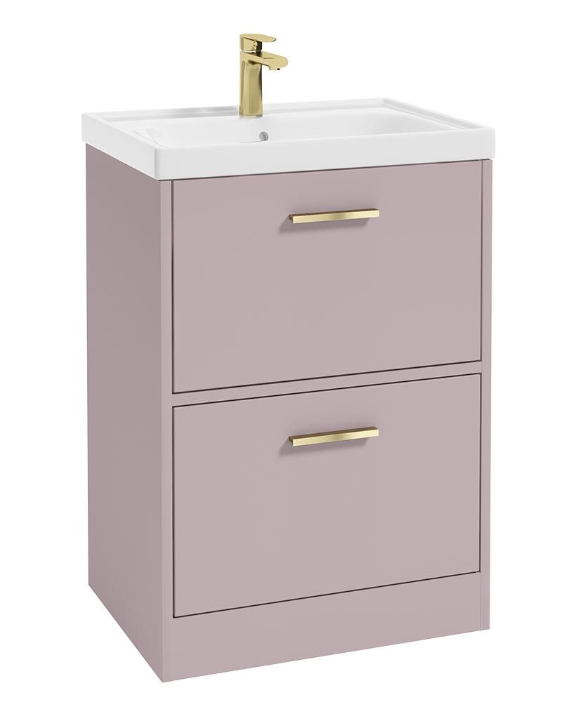 Finland Floorstanding 60Cm Two Drawer Unit Matt Cashmere Pink-Gold Handle