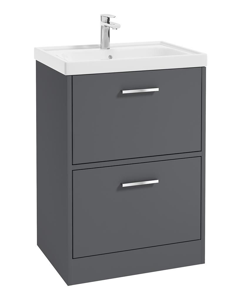Finland Floorstanding 60Cm Two Drawer Unit Matt Midnight Grey-Chrome Handle