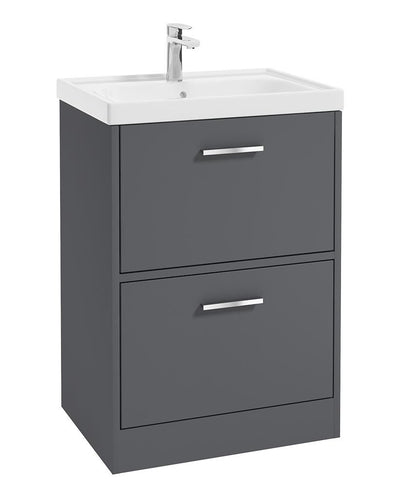 Finland Floorstanding 60Cm Two Drawer Unit Matt Midnight Grey-Chrome Handle
