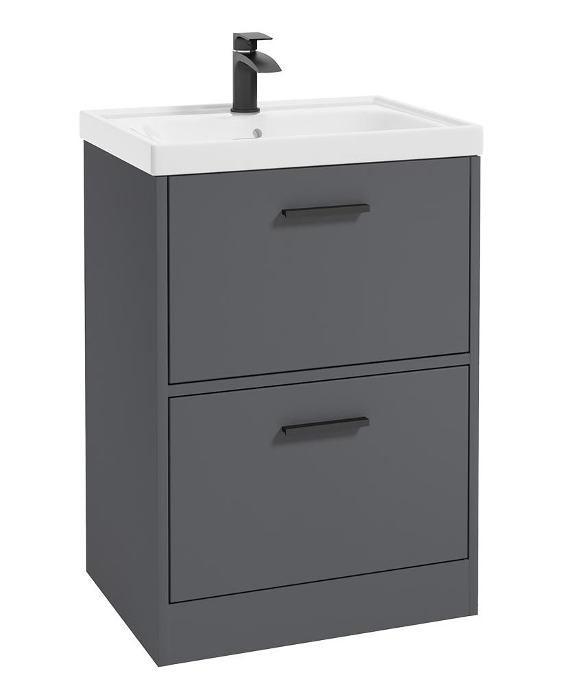 Finland Floorstanding 60Cm Two Drawer Unit Matt Midnight Grey-Black Handle