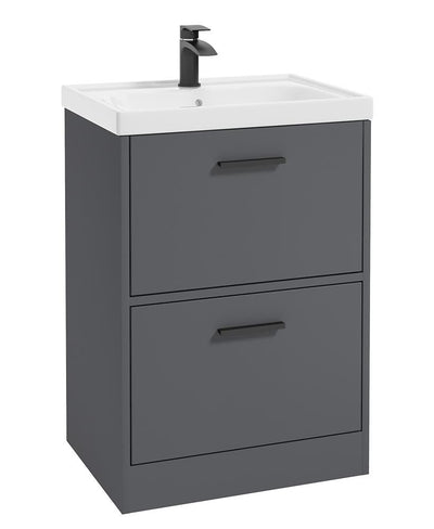 Finland Floorstanding 60Cm Two Drawer Unit Matt Midnight Grey-Black Handle