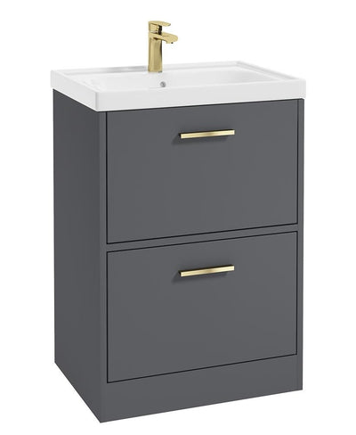 Finland Floorstanding 60Cm Two Drawer Unit Matt Midnight Grey-Gold Handle