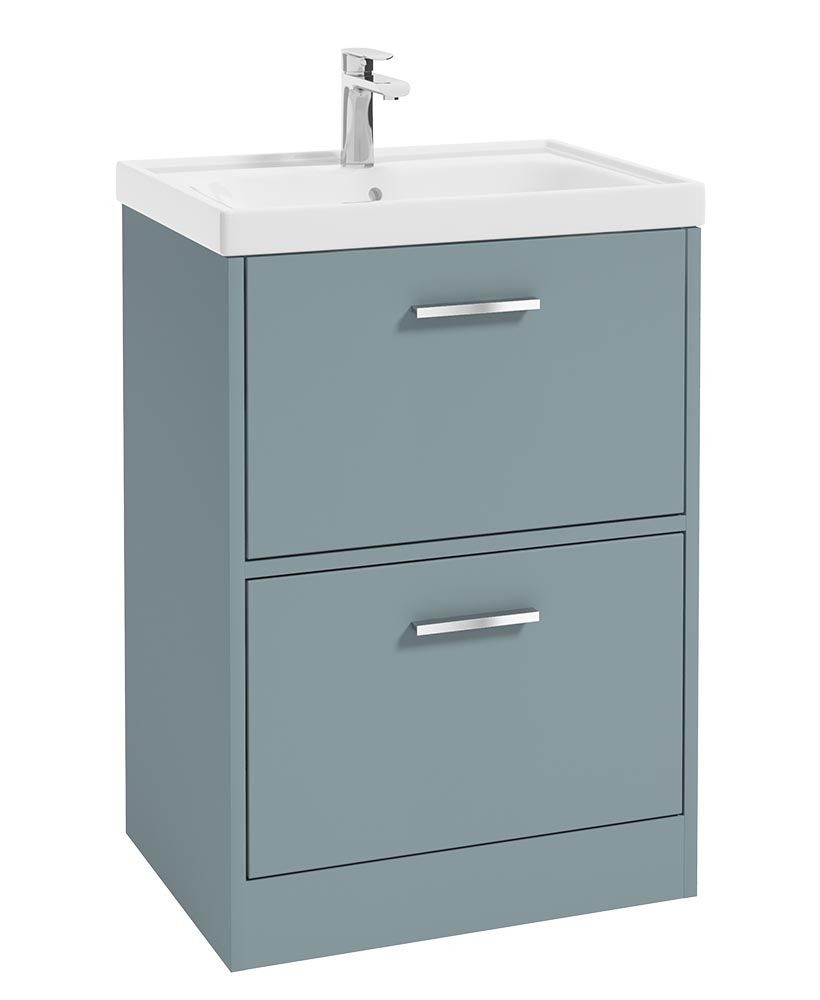 Finland Floorstanding 60Cm Two Drawer Unit Matt Coral Green-Chrome Handle