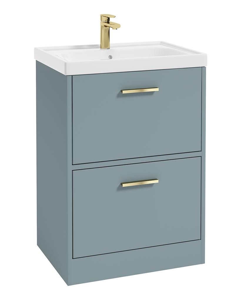 Finland Floorstanding 60Cm Two Drawer Unit Matt Coral Green-Gold Handle
