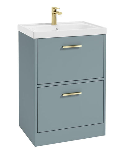 Finland Floorstanding 60Cm Two Drawer Unit Matt Coral Green-Gold Handle