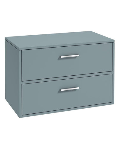 Finland Wall Hung 80Cm Two Drawer Countertop Unit Matt Coral Green-Chrome Handles