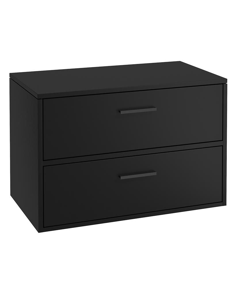 Finland Wall Hung 80Cm Two Drawer Countertop Unit Matt Black-Black Handles
