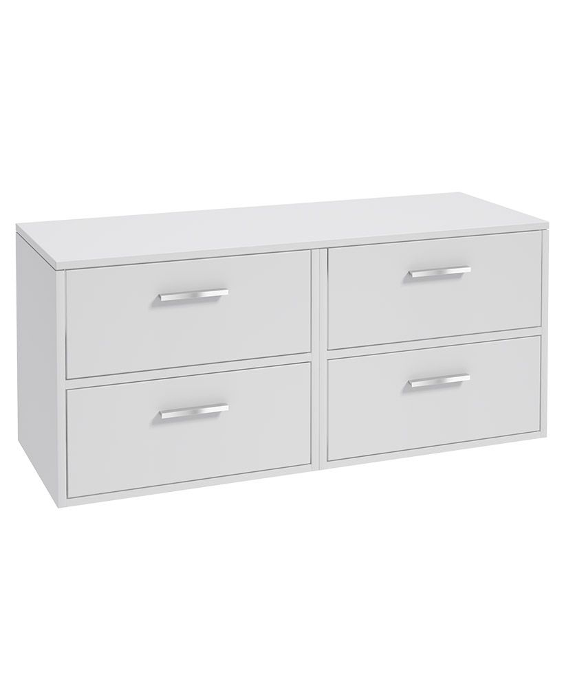 Finland Wall Hung 120Cm Four Drawer Countertop Unit Matt White-Chrome Handles