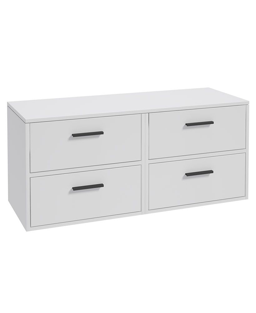 Finland Wall Hung 120Cm Four Drawer Countertop Unit Matt White-Black Handles