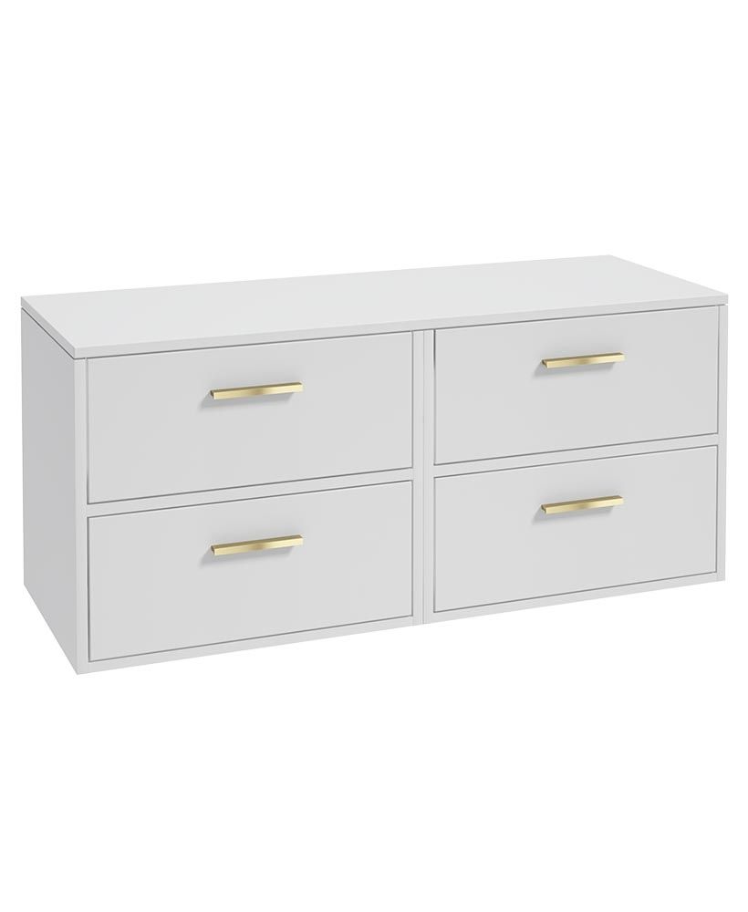 Finland Wall Hung 120Cm Four Drawer Countertop Unit Matt White-Gold Handles