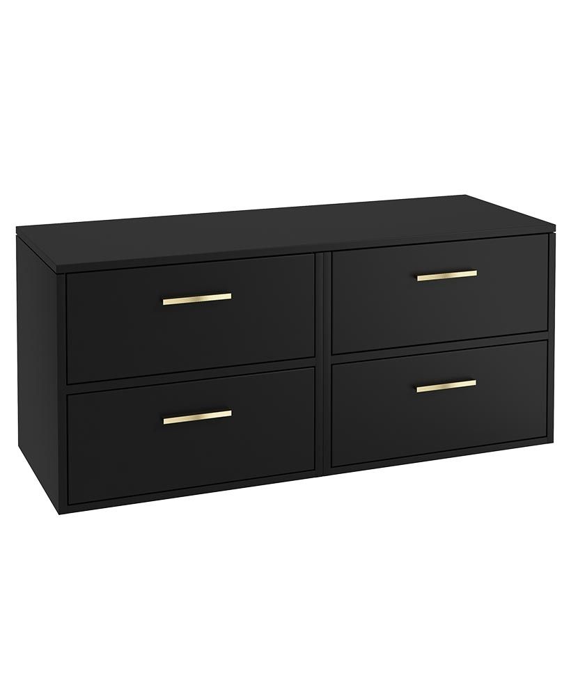 Finland Wall Hung 120Cm Four Drawer Countertop Unit Matt Black-Gold Handles