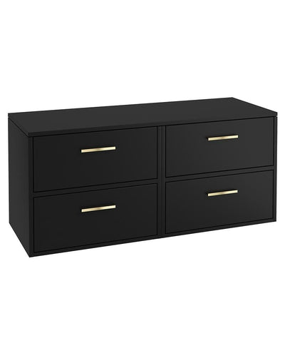 Finland Wall Hung 120Cm Four Drawer Countertop Unit Matt Black-Gold Handles