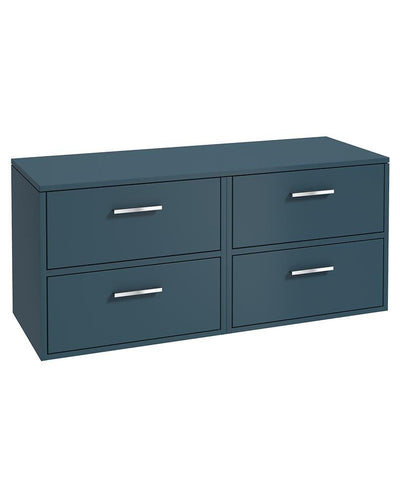 Finland Wall Hung 120Cm Four Drawer Countertop Unit Matt Ocean Blue-Chrome Handles