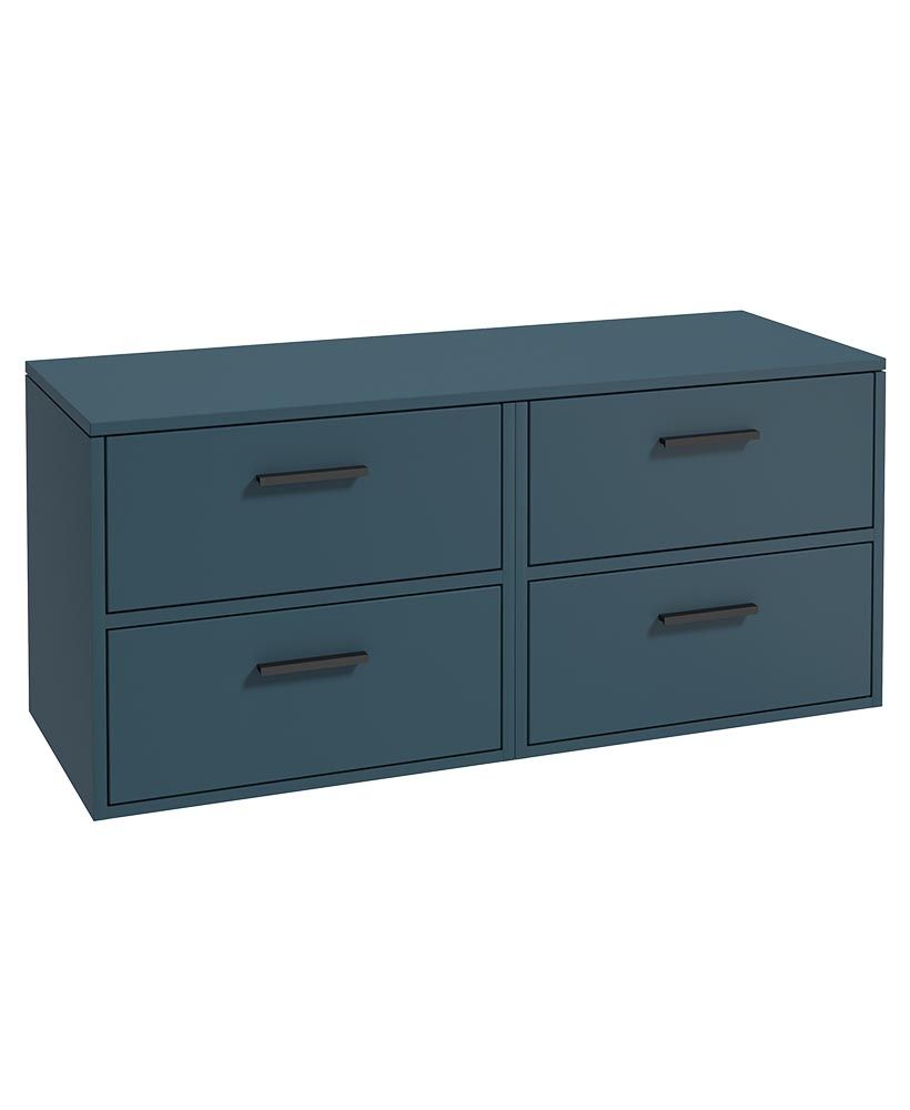Finland Wall Hung 120Cm Four Drawer Countertop Unit Matt Ocean Blue-Black Handles