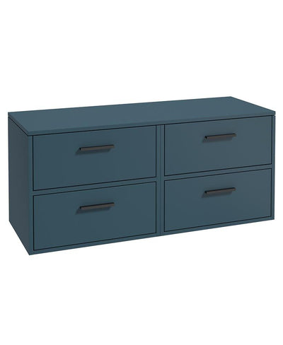 Finland Wall Hung 120Cm Four Drawer Countertop Unit Matt Ocean Blue-Black Handles