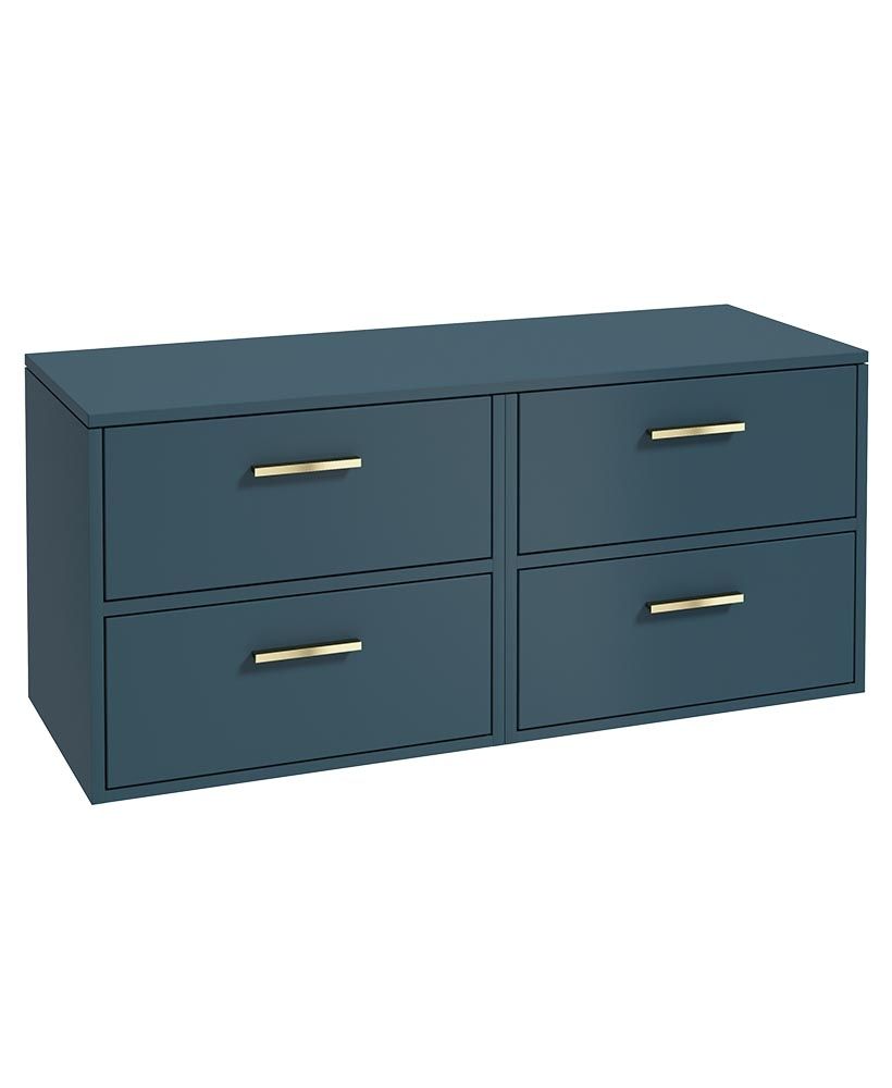 Finland Wall Hung 120Cm Four Drawer Countertop Unit Matt Ocean Blue-Gold Handles