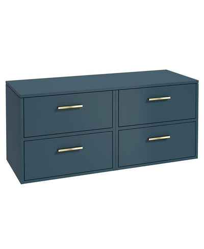 Finland Wall Hung 120Cm Four Drawer Countertop Unit Matt Ocean Blue-Gold Handles