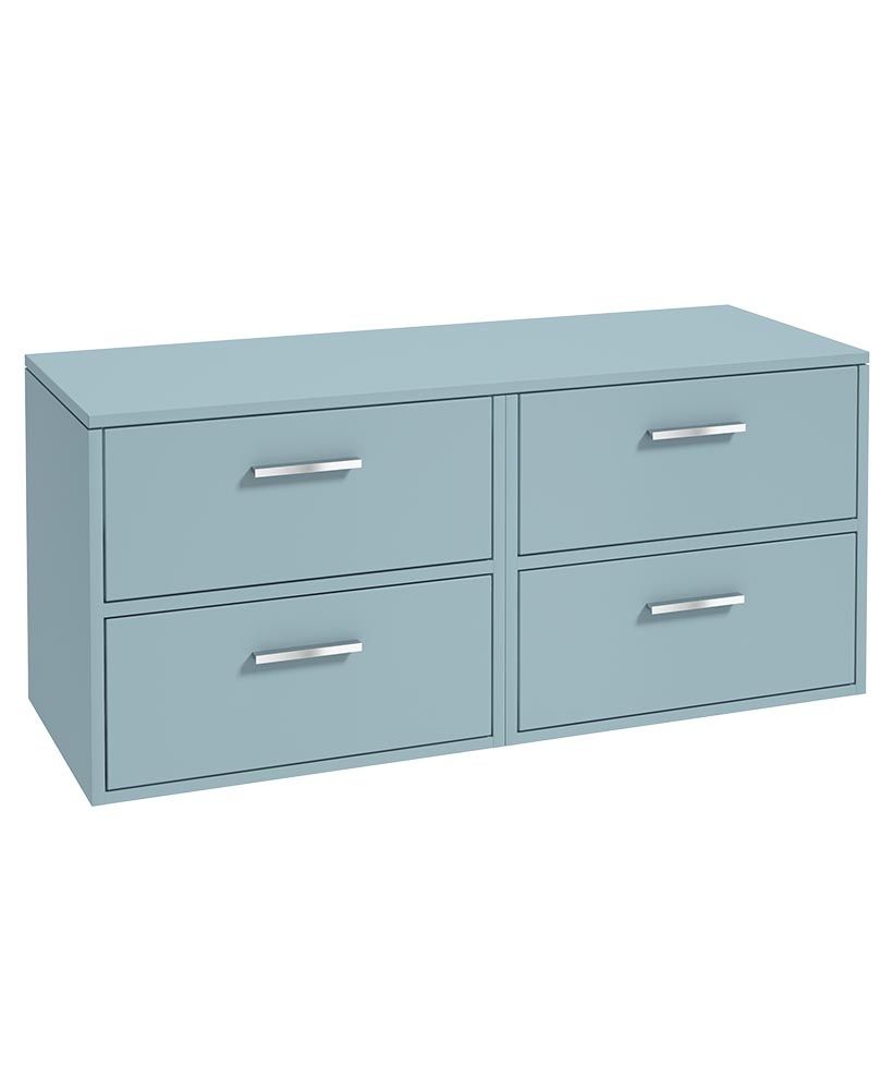 Finland Wall Hung 120Cm Four Drawer Countertop Unit Matt Morning Sky Blue-Chrome Handles