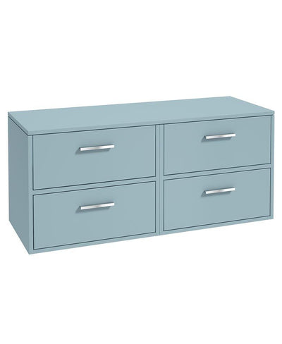 Finland Wall Hung 120Cm Four Drawer Countertop Unit Matt Morning Sky Blue-Chrome Handles