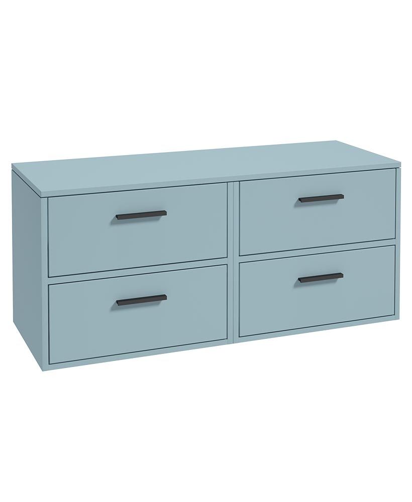 Finland Wall Hung 120Cm Four Drawer Countertop Unit Matt Morning Sky Blue-Black Handles