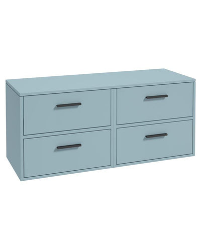 Finland Wall Hung 120Cm Four Drawer Countertop Unit Matt Morning Sky Blue-Black Handles