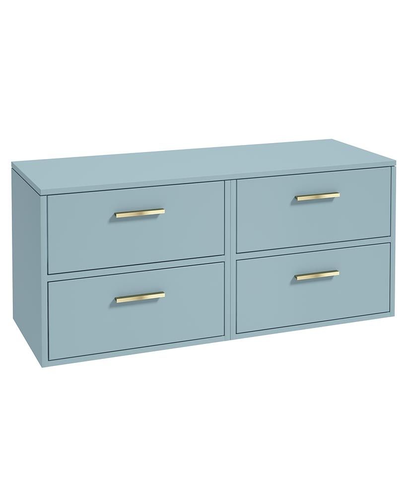 Finland Wall Hung 120Cm Four Drawer Countertop Unit Matt Morning Sky Blue-Gold Handles