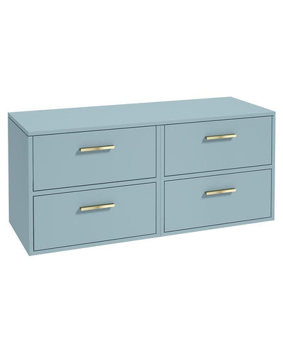 Finland Wall Hung 120Cm Four Drawer Countertop Unit Matt Morning Sky Blue-Gold Handles