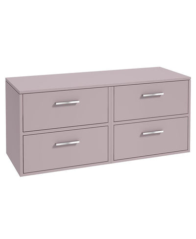 Finland Wall Hung 120Cm Four Drawer Countertop Unit Matt Cashmere Pink-Chrome Handles