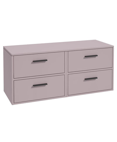 Finland Wall Hung 120Cm Four Drawer Countertop Unit Matt Cashmere Pink-Black Handles