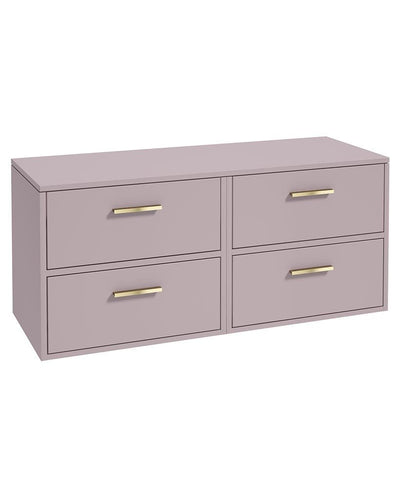 Finland Wall Hung 120Cm Four Drawer Countertop Unit Matt Cashmere Pink-Gold Handles