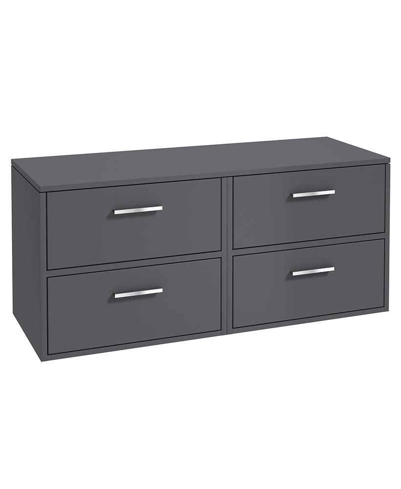 Finland Wall Hung 120Cm Four Drawer Countertop Unit Matt Midnight Grey-Chrome Handles