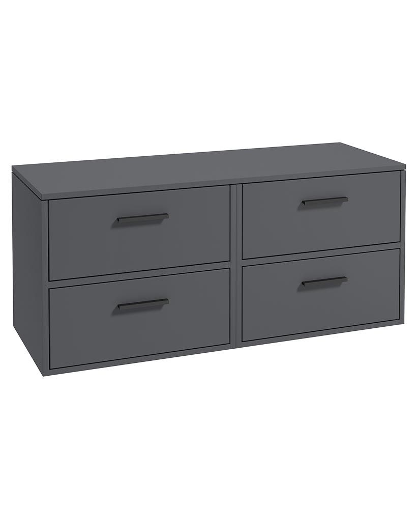 Finland Wall Hung 120Cm Four Drawer Countertop Unit Matt Midnight Grey-Black Handles