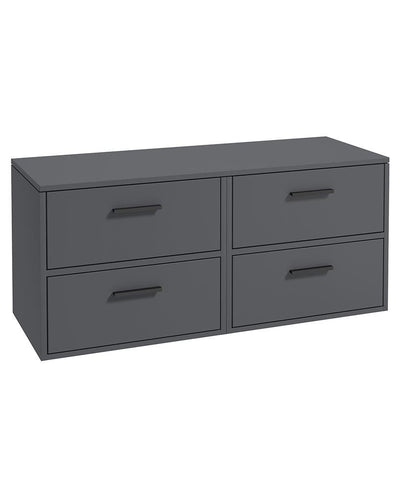Finland Wall Hung 120Cm Four Drawer Countertop Unit Matt Midnight Grey-Black Handles