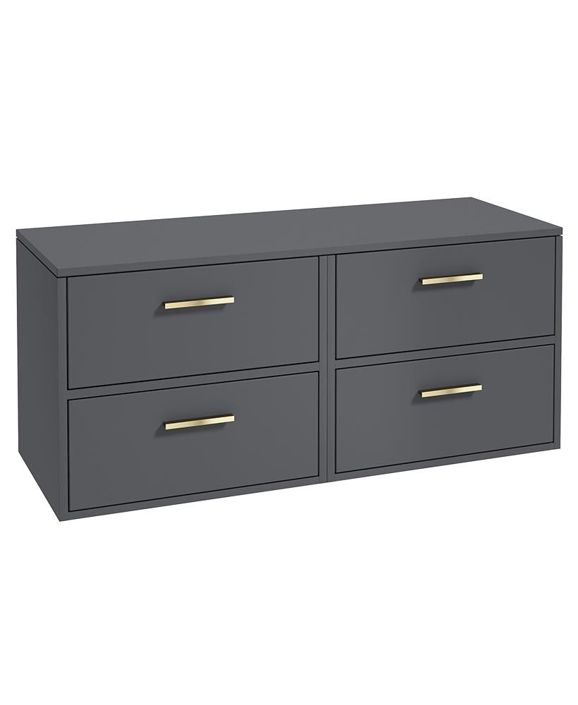 Finland Wall Hung 120Cm Four Drawer Countertop Unit Matt Midnight Grey-Gold Handles
