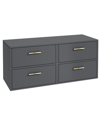 Finland Wall Hung 120Cm Four Drawer Countertop Unit Matt Midnight Grey-Gold Handles