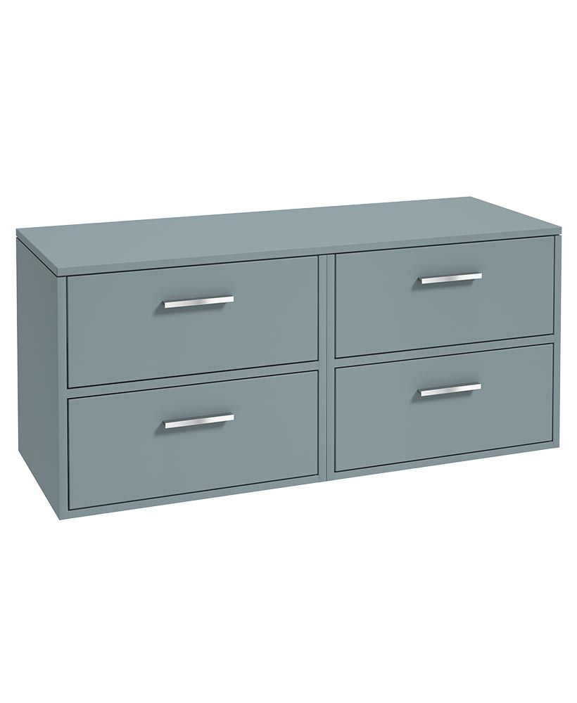 Finland Wall Hung 120Cm Four Drawer Countertop Unit Matt Coral Green-Chrome Handles