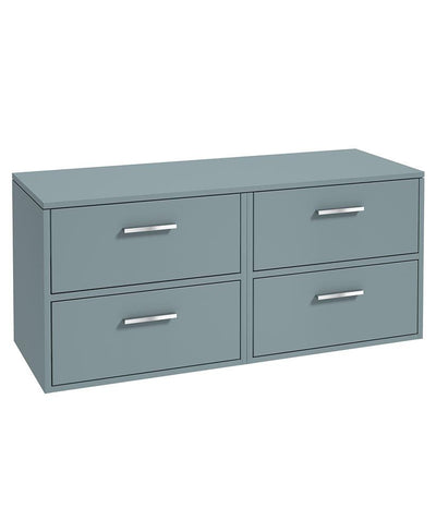 Finland Wall Hung 120Cm Four Drawer Countertop Unit Matt Coral Green-Chrome Handles