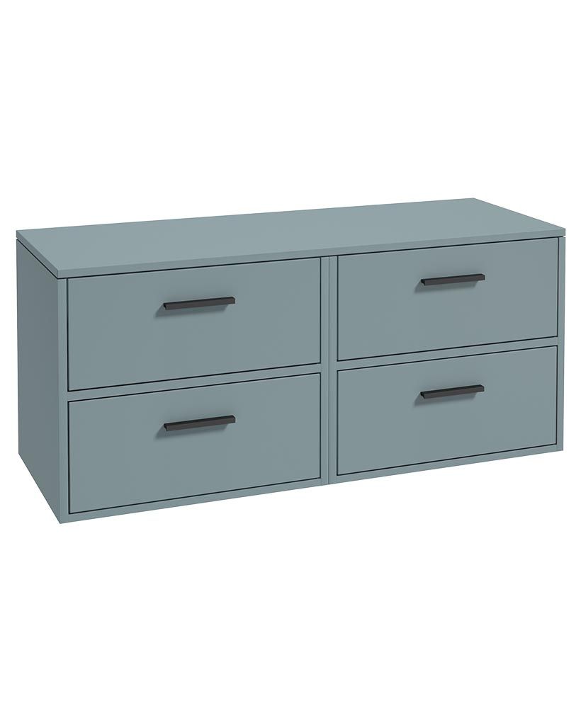 Finland Wall Hung 120Cm Four Drawer Countertop Unit Matt Coral Green-Black Handles