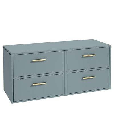 Finland Wall Hung 120Cm Four Drawer Countertop Unit Matt Coral Green-Gold Handles
