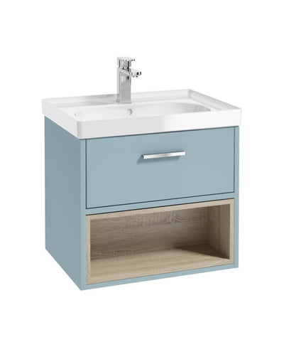 Malmo Wall Hung 60Cm Single Drawer Unit Matt Morning Sky Blue-Gloss Basin-Chrome Handle