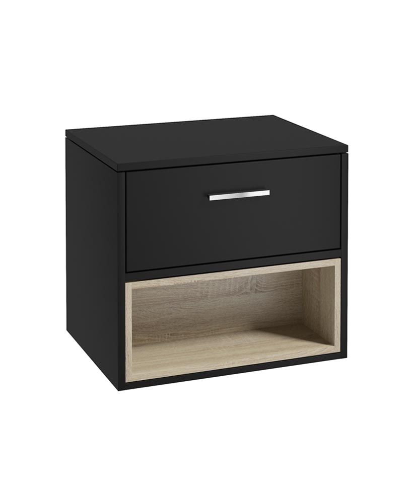 Malmo Wall Hung 60Cm Single Drawer Countertop Unit Matt Black-Chrome Handle