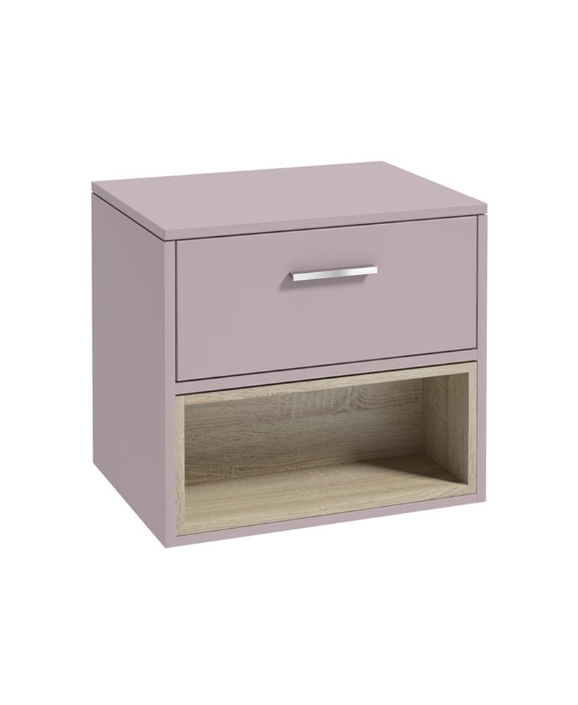 Malmo Wall Hung 60Cm Single Drawer Countertop Unit Matt Cashmere Pink-Chrome Handle