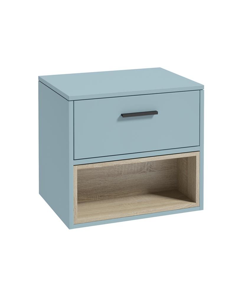 Malmo Wall Hung 60Cm Single Drawer Countertop Unit Matt Morning Sky Blue-Black Handle