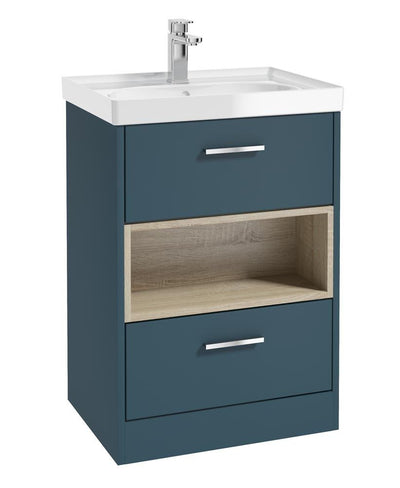 Malmo Floorstanding 60Cm Two Drawer Unit Matt Ocean Blue-Gloss Basin-Chrome Handles